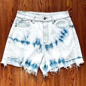 American Eagle High Waist Jeans Shorts siz 25 Tie Dye Distressed Whimigoth Boho